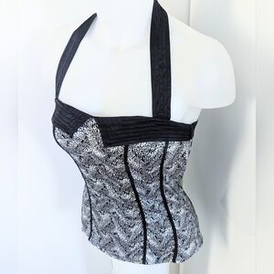 BEBE 2000s Corset Style Halter Top With Abstract Snake Print; Size XS/S
